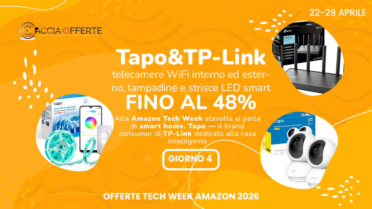 Tapo TP-Link in Offerta alla Amazon Tech Week 2026 — Telecamere Smart Home e Luci LED fino al 48% di Sconto