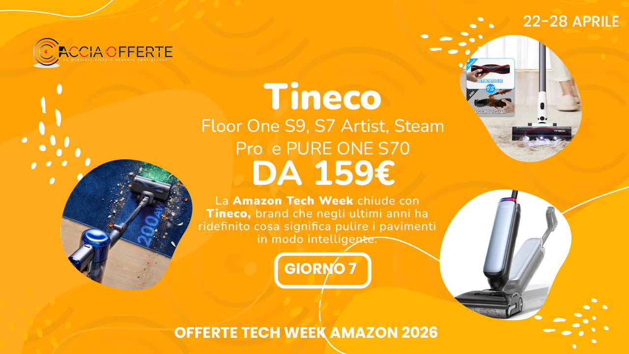 Tineco in Offerta all'Ultimo Giorno della Tech Week Amazon 2026 — Floor One S9, S7, Steam Pro e PURE ONE S70 fino al 33%