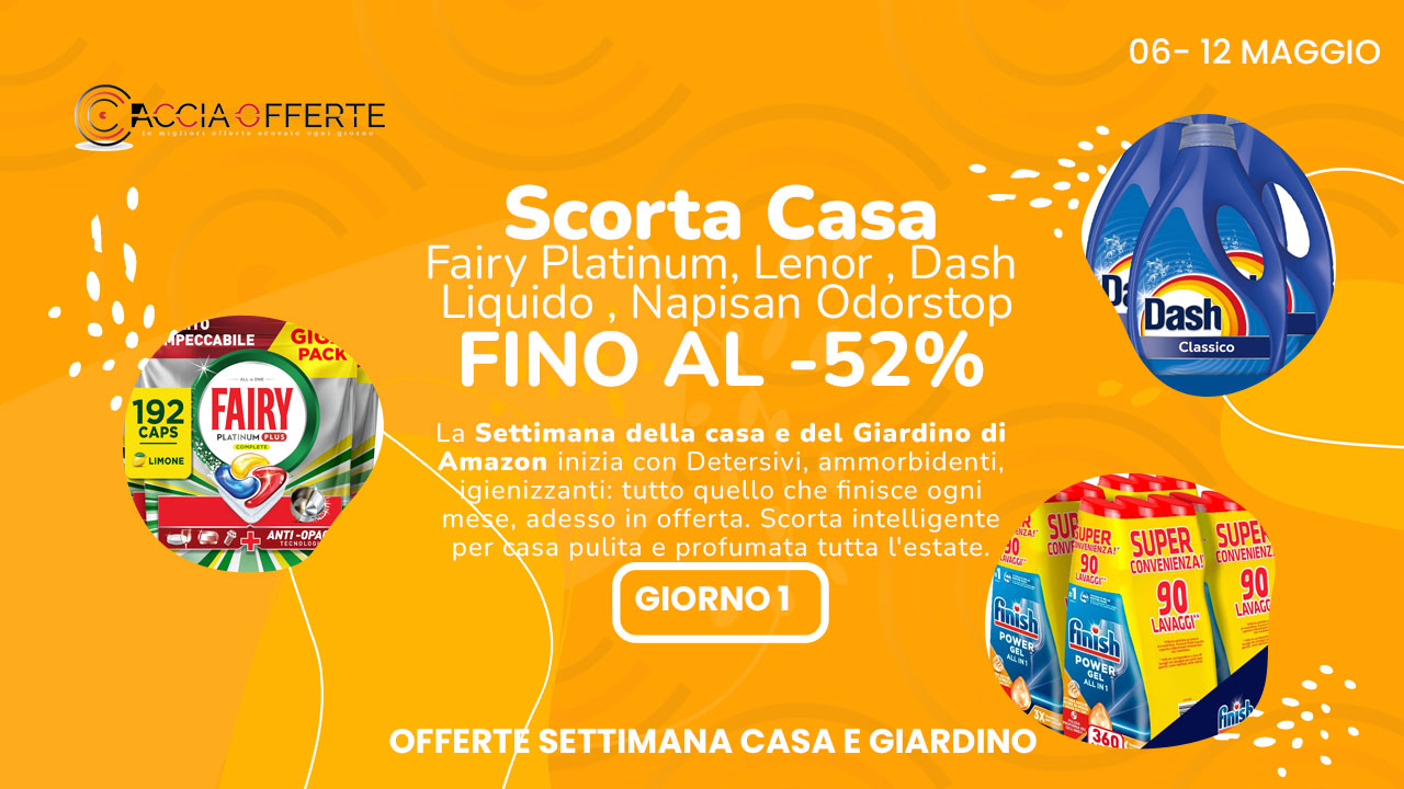 Fairy, Finish, Lenor, Dash: detersivi fino al -52%