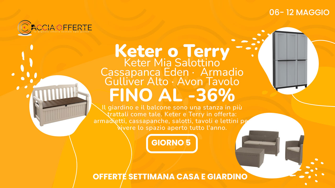 Keter in offerta: armadi, cassapanche e salotti giardino