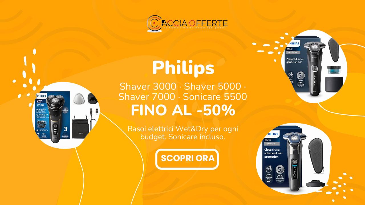 Philips rasoi elettrici in offerta: Shaver 3000, 5000, 7000 e Sonicare 5500 fino al -50%