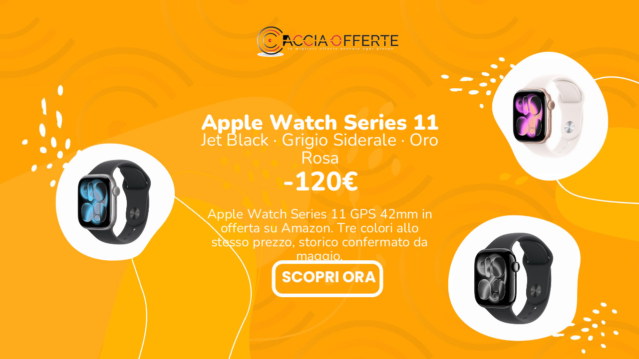 Apple Watch Series 11 GPS 42mm tre colori in offerta su Amazon