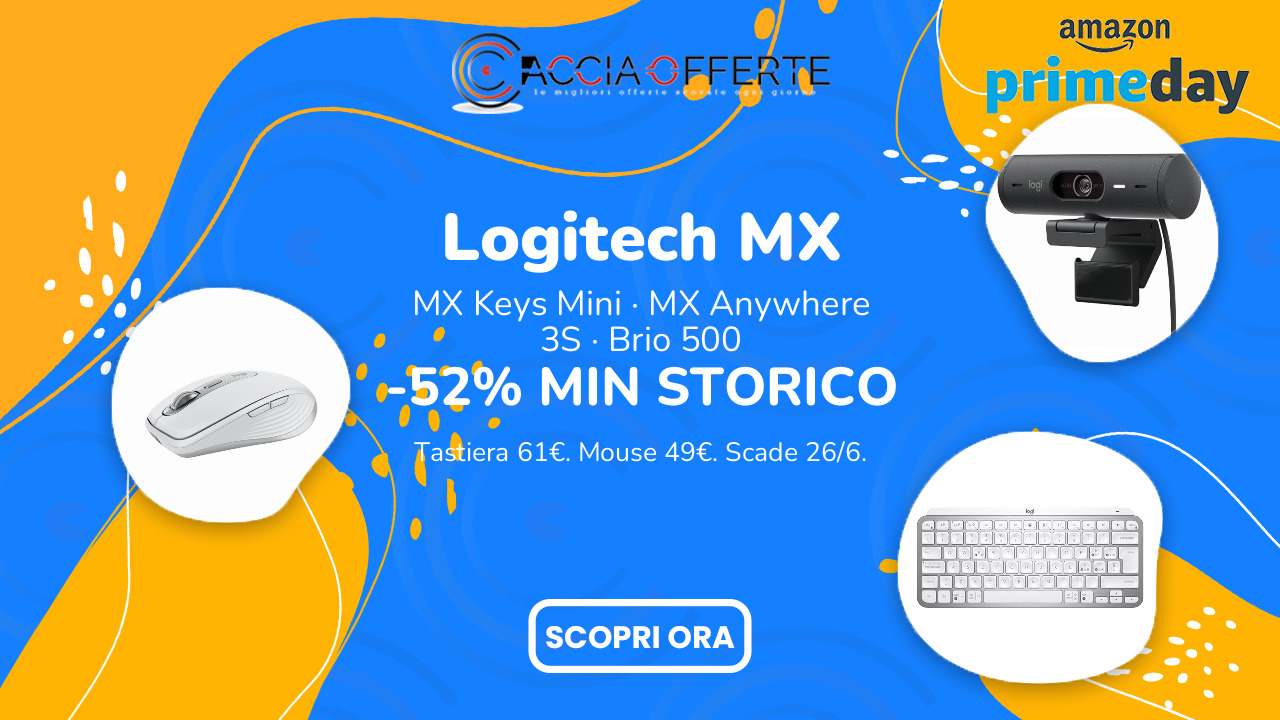 Logitech MX in offerta Prime Day 2026: MX Keys Mini a 61€, MX Anywhere 3S a 49€ — minimo storico