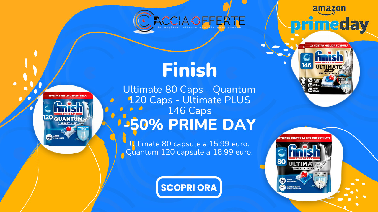 Finish pastiglie lavastoviglie Ultimate e Quantum in offerta Prime Day 2026